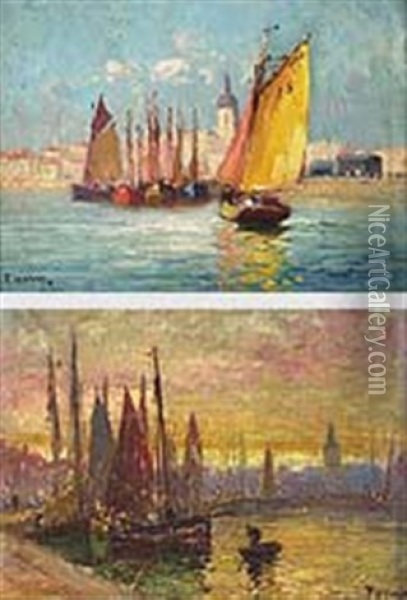 Harbour At Dusk (+ Summer Sail, Smaller; 2 Works) Oil Painting - Sydney Strickland Tully