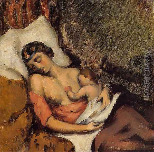 Hortense Breast Feeding Paul Oil Painting - Paul Cezanne