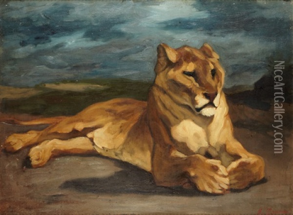 Lionne Oil Painting - Auguste Lancon