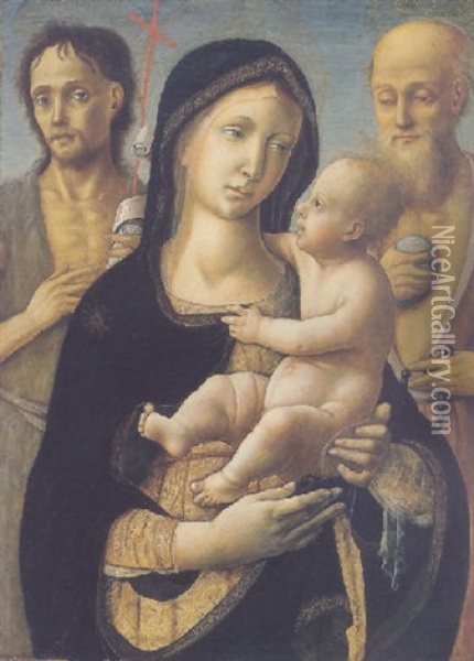 The Madonna And Child With Saints John The Baptist And Jerome Oil Painting - Pietro di Francesco degli Orioli