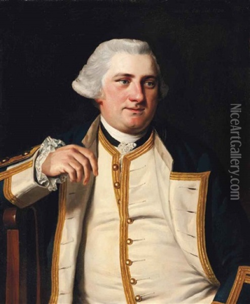 Portrait Of Commodore Bankes, Half-length, Seated In Captain's Full Dress Uniform Oil Painting - Mason Chamberlin
