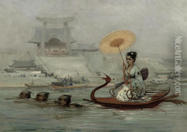 A Japanese Ferry Oil Painting - Felix Lenoir
