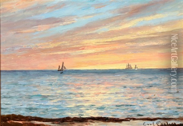 Ships Near The Coast, Evening Oil Painting - Carl Ludvig Thilson Locher