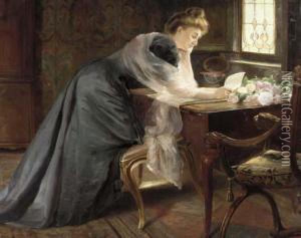 The Love Letter Oil Painting - Georges Lemmers
