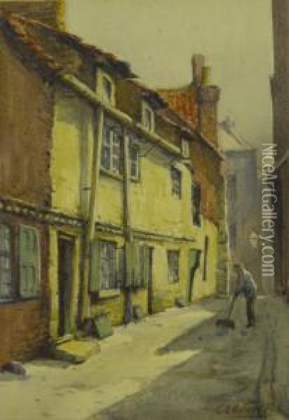 'porretts Lane Sandside Scarborough' And 'dog And Duck Inn Sandside' Oil Painting - Charles Edward Wanless