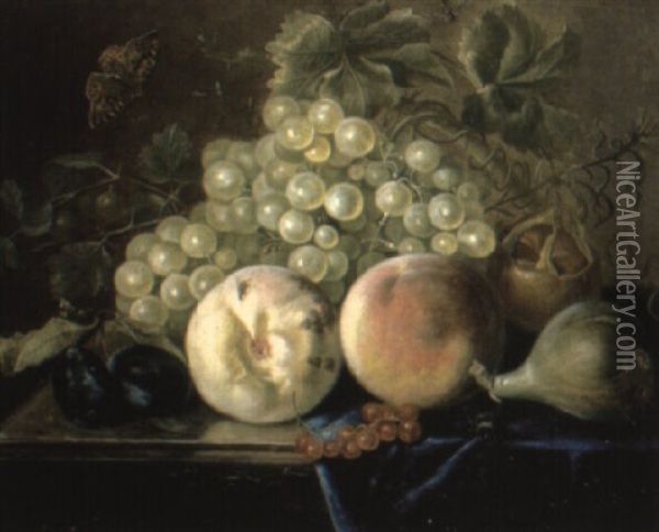 Grapes And Other Fruit On A Partially Draped Table Oil Painting - Jan Davidsz De Heem