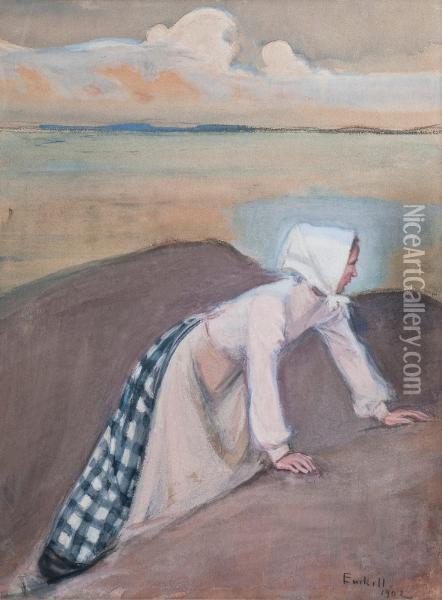 Woman On A Cliff Oil Painting - Magnus Enckell