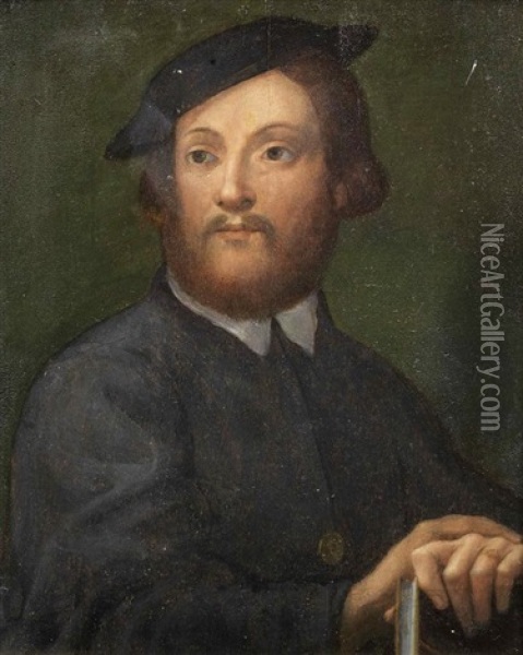 Portrait Of A Bearded Gentleman, Bust-length, In Black Costume Oil Painting - Domenico Puligo