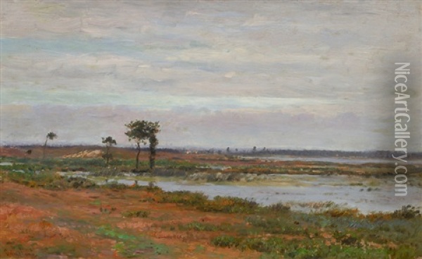 Landscape At A Lake Oil Painting - Johannes Martin Grimelund