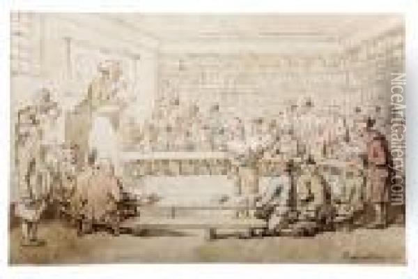 [a Book Auction]. Oil Painting - Thomas Rowlandson