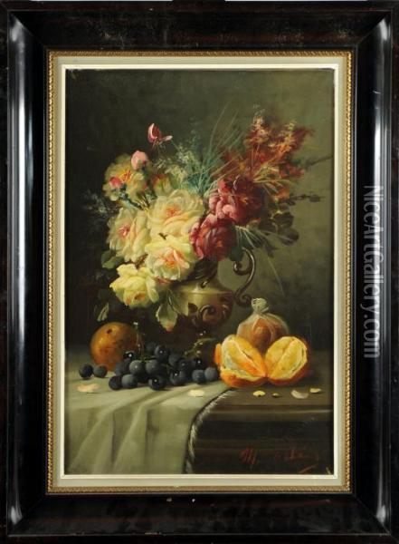 Nature Morte Aux Fruits Et Aux Fleurs Oil Painting - Max Carlier