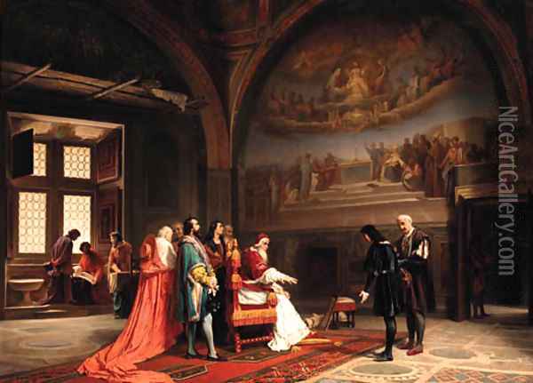 Raphael before Pope Julius II Oil Painting - Achille Guerra