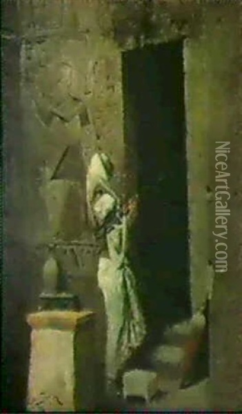 Pretre A L'entree D'un Temple Egyptien Oil Painting - Ludwig Deutsch