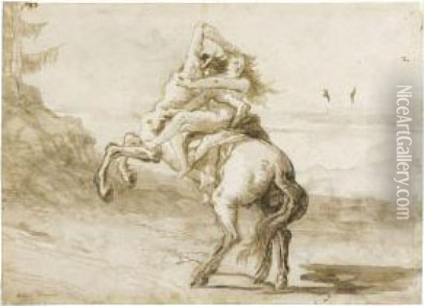 Nessus, Rearing, Carries Off Dejanira Oil Painting - Giovanni Domenico Tiepolo