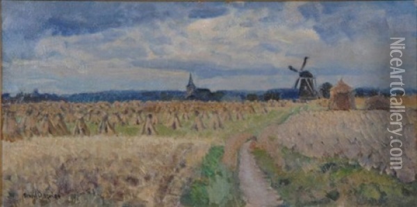 Windmills And Haystacks Oil Painting - Frans David Oerder
