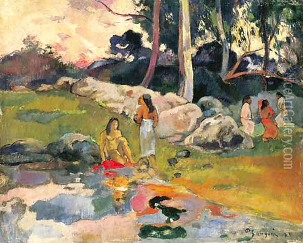 Femmes au bord de la riviere Oil Painting - Paul Gauguin