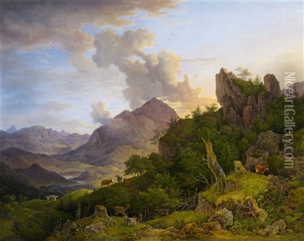 Mountain Landscape Near Oberaudorf With Inntal Oil Painting - Max Joseph Wagenbauer