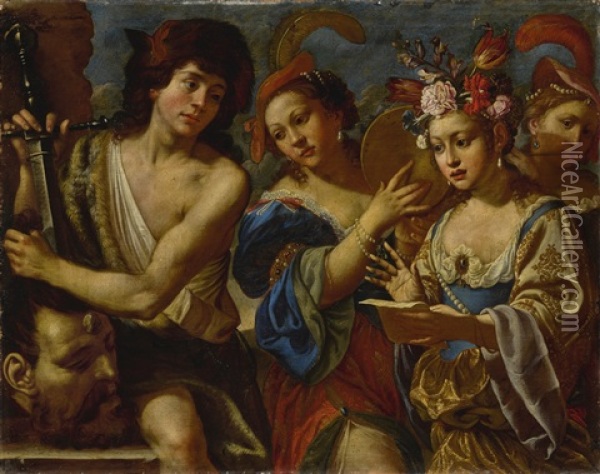 The Triumph Of David Oil Painting - Giovanni Francesco Guerrieri