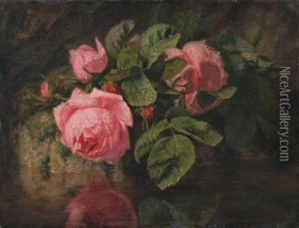 Bouquet De Roses Au Bord De L'eau Oil Painting - Simon Saint-Jean