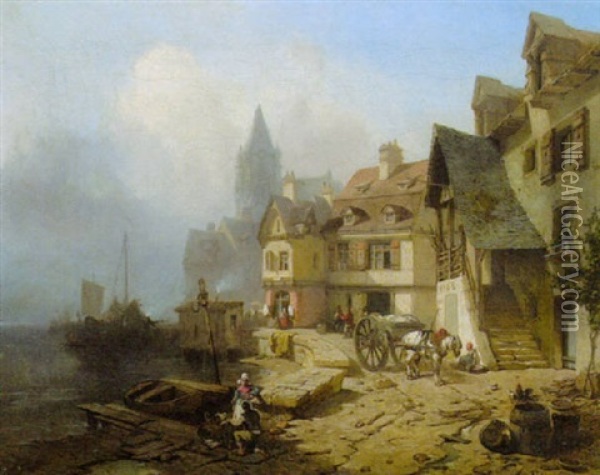 Altes Hafenstadtchen (bretagne?) Oil Painting - Albert Schwendy