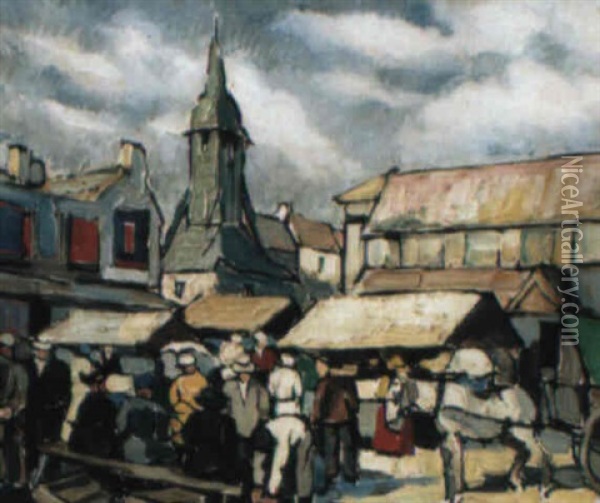Marche A Honfleur Oil Painting - Pierre De Belay