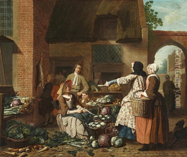 The Vegetable Market Oil Painting - Jan Josef Horemans the Elder
