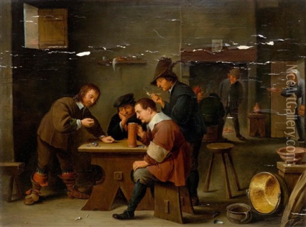 Men Playing Games In A Tavern Oil Painting - David Ryckaert III