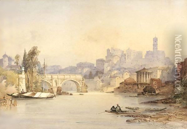 The Ponte Rotto And Temple Of Vesta, Rome Oil Painting - William Callow