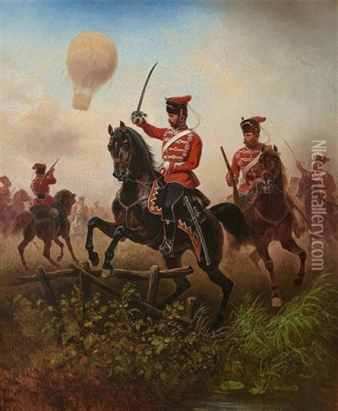 Prussian Cuirassiers And Husars On The Battlefield (franco-prussian War 1870/71) Oil Painting - Wilhelm Alexander Meyerheim