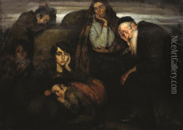 Figures In A Shtetl Oil Painting - Wilhelm Wachtel