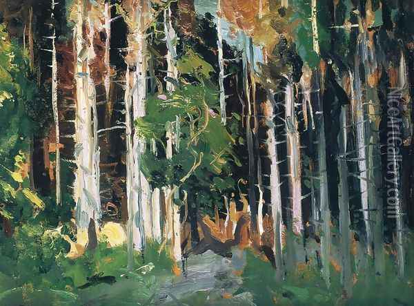 Through The Trees Oil Painting - George Wesley Bellows