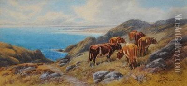 Clifftop Cattle. Oil Painting - Thomas, Tom Rowden