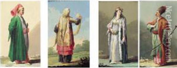 Personnages En Costume De L'empire Ottoman Oil Painting - Jean-Baptiste Hilaire