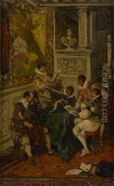 La Lecon De Musique Oil Painting - Ferdinand Victor Leon Roybet