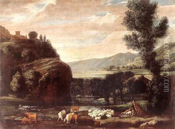 Landscape with Shepherds and Sheep 2 Oil Painting - Pietro Paolo Bonzi