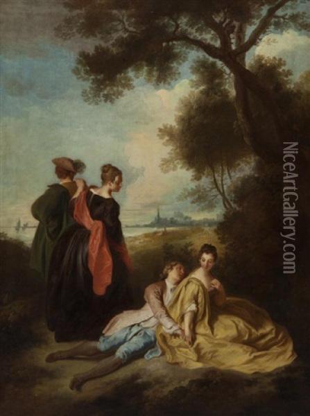 Fete Champetre Oil Painting - Louis Joseph Watteau