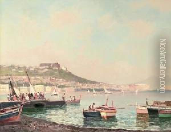 View Of Naples From Mergellina Oil Painting - Oscar Ricciardi