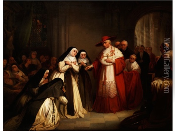Kardinal Beim Besuch Im Nonnenkloster Oil Painting - Florentin Houze