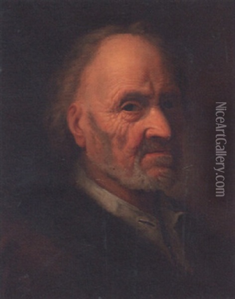 Portrait Of An Old Man, Head And Shoulders, In A White Shirt With A Fur-trimmed Jacket Oil Painting - Balthazar Denner