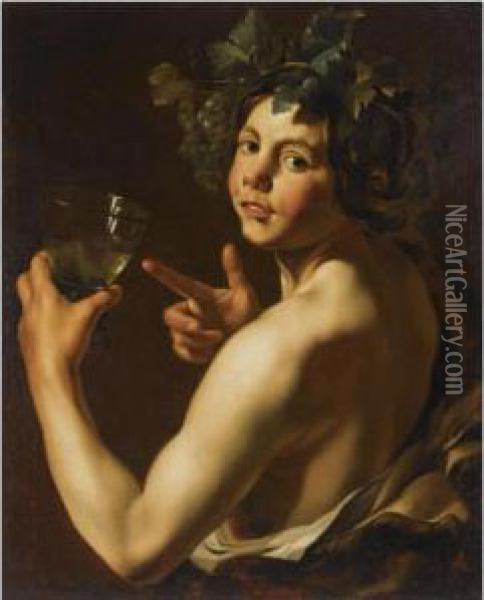 Young Bacchus Holding A Roemer Oil Painting - Polidoro Da Caravaggio (Caldara)