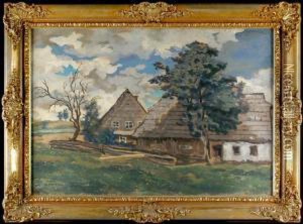 Landscape With Houses Oil Painting - Gustav Macoun