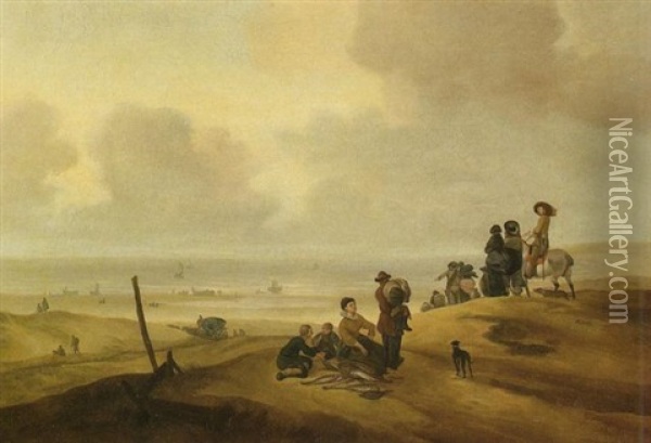 Vue De La Plage De Scheveningen A La Haye Oil Painting - Jacob Esselens