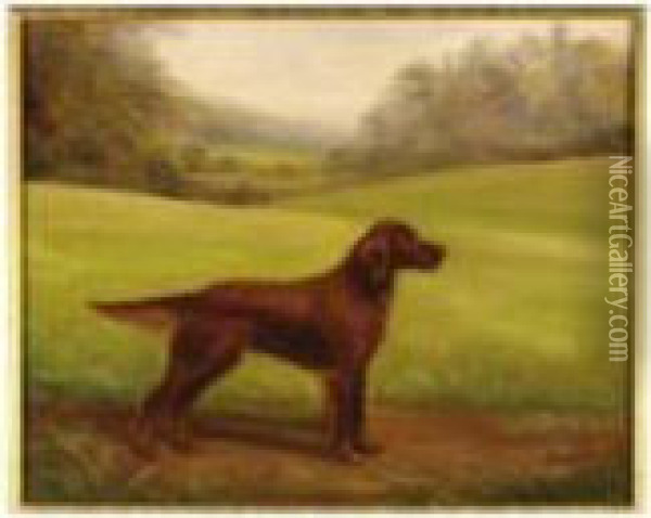 Stedfast, A Red Setter In A Landscape Oil Painting - Henry Crowther