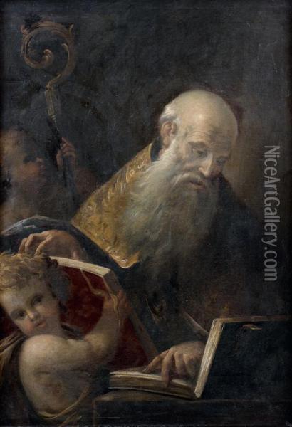 Eveque Lisant Les Saintes Ecritures Oil Painting - Pietro Della Vecchio