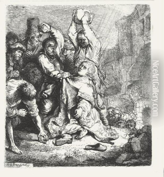 The Stoning Of St. Stephen (b., Holl. 97; H. 125; Bb. 35-a) Oil Painting - Rembrandt Van Rijn