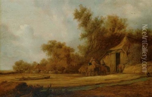 Halt Vor Dem Wirtshaus Oil Painting - Salomon van Ruysdael