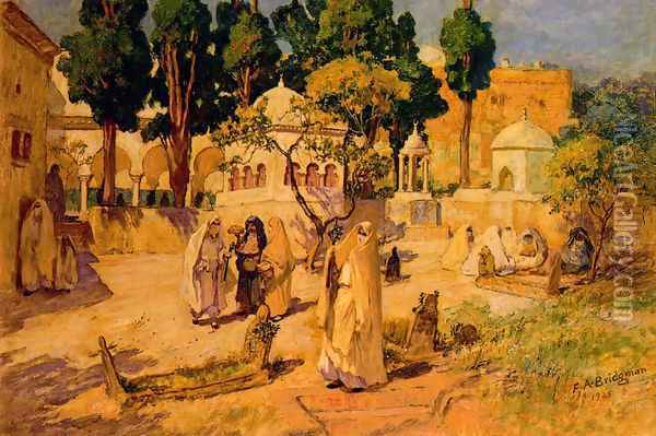 Arab Women At The Town Wall Oil Painting - Frederick Arthur Bridgman