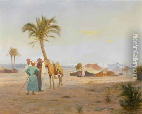 Oasis In The Desert Oil Painting - Otto Pilny