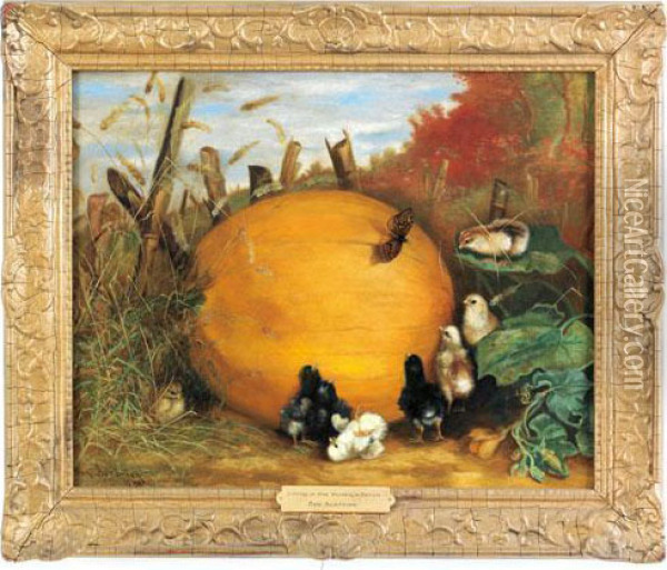 Chicks In The Pumpkin Patch Oil Painting - Ben Austrian