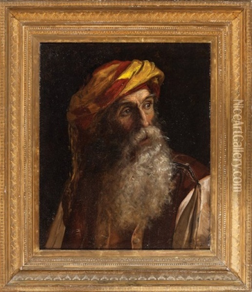 Portrait Of A Bearded Man In A Turban Oil Painting - Everett B.D. Fabrino Julio